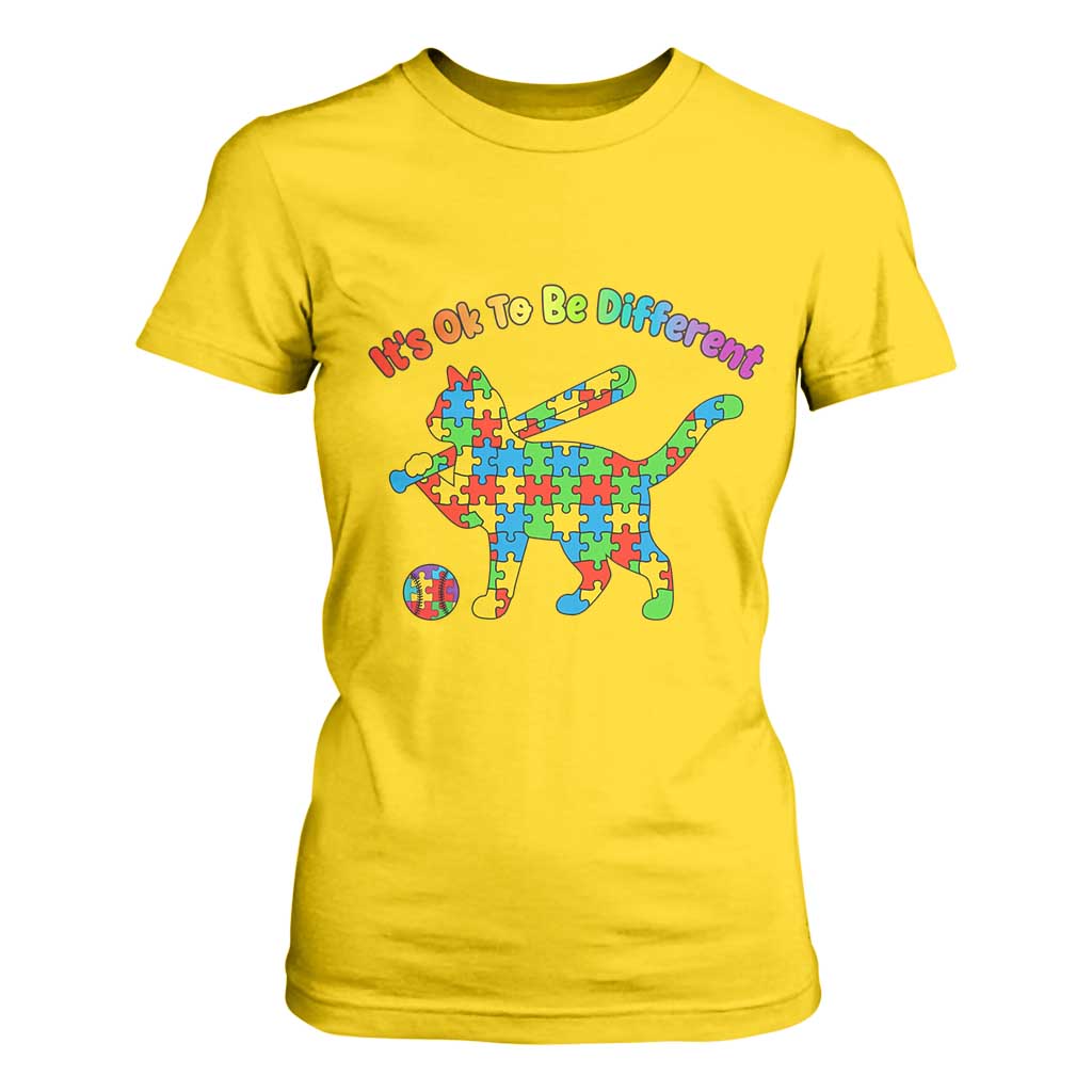 Autism Acceptance Baseball Cat T Shirt For Women It Is Ok To Be Different
