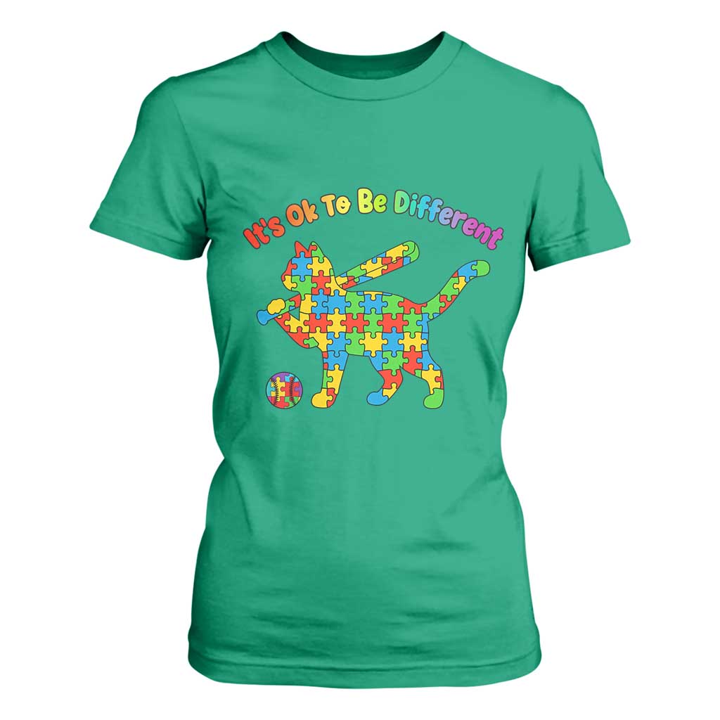 Autism Acceptance Baseball Cat T Shirt For Women It Is Ok To Be Different