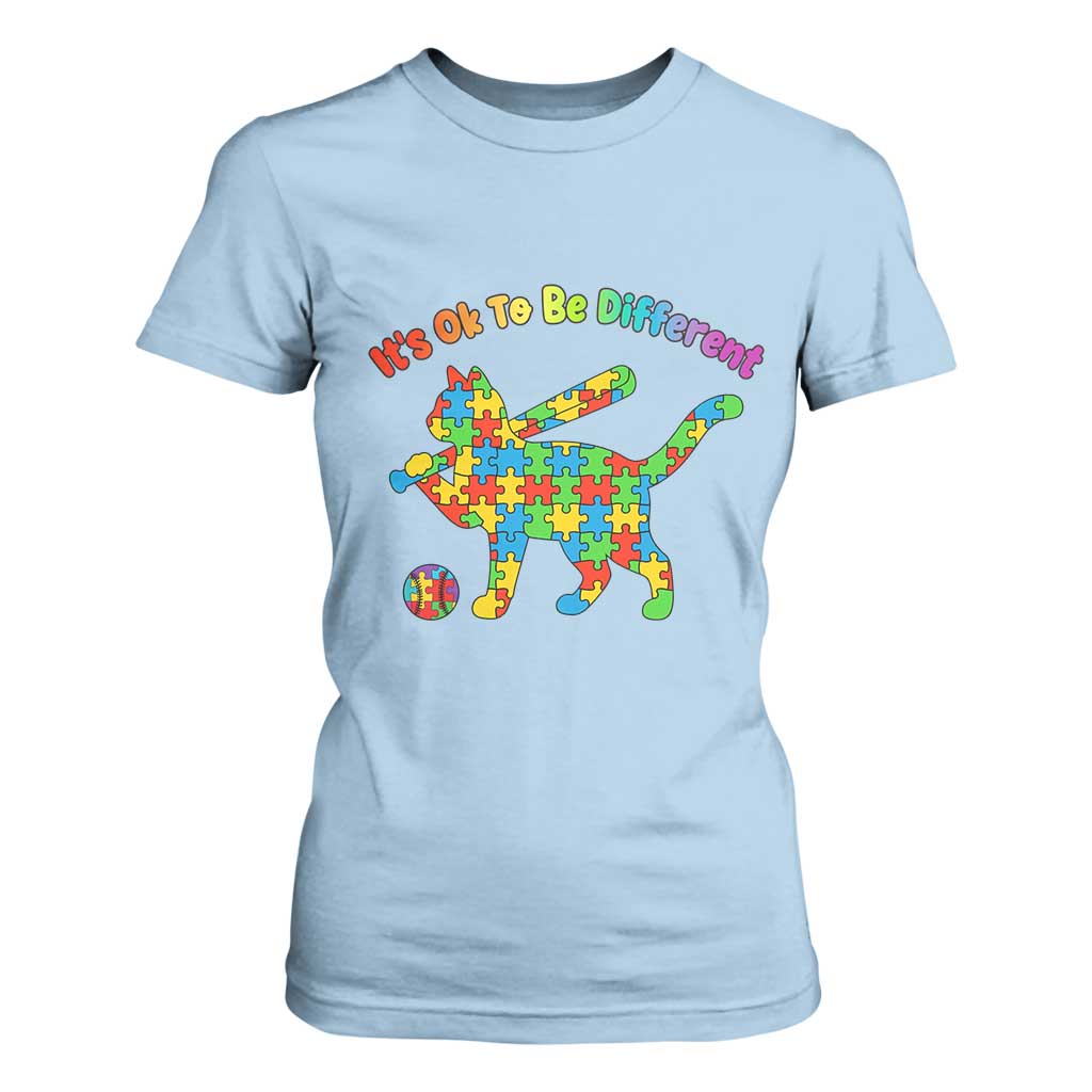 Autism Acceptance Baseball Cat T Shirt For Women It Is Ok To Be Different