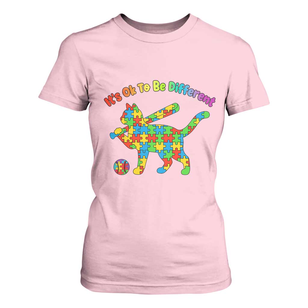 Autism Acceptance Baseball Cat T Shirt For Women It Is Ok To Be Different