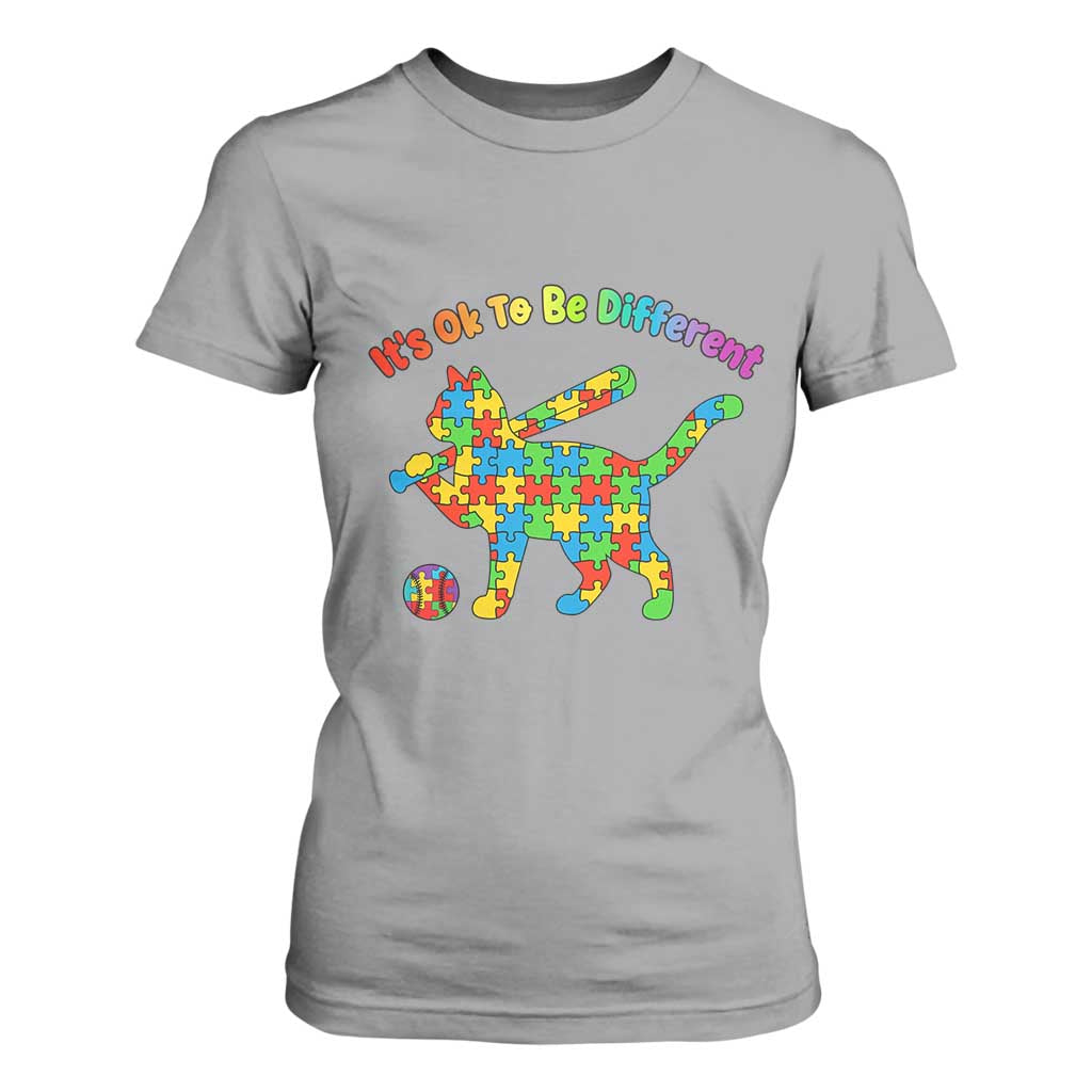 Autism Acceptance Baseball Cat T Shirt For Women It Is Ok To Be Different