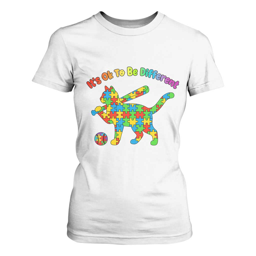 Autism Acceptance Baseball Cat T Shirt For Women It Is Ok To Be Different