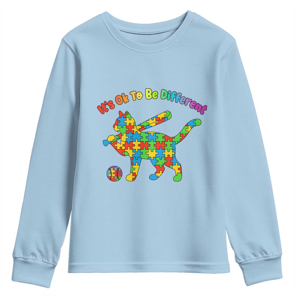 Autism Acceptance Baseball Cat Youth Sweatshirt It Is Ok To Be Different