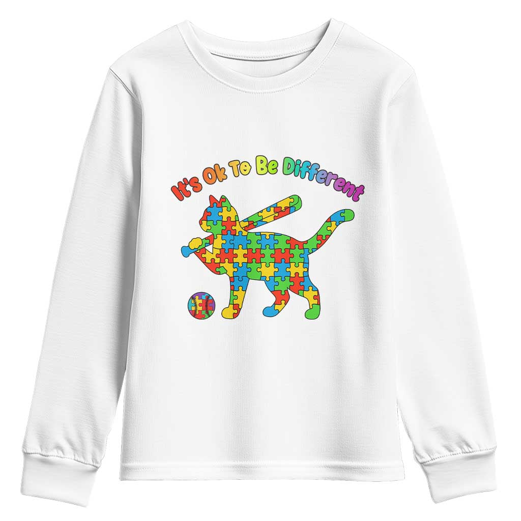 Autism Acceptance Baseball Cat Youth Sweatshirt It Is Ok To Be Different
