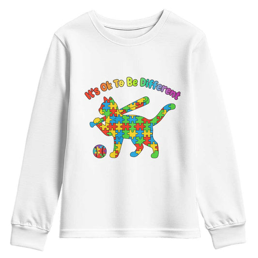 Autism Acceptance Baseball Cat Youth Sweatshirt It Is Ok To Be Different