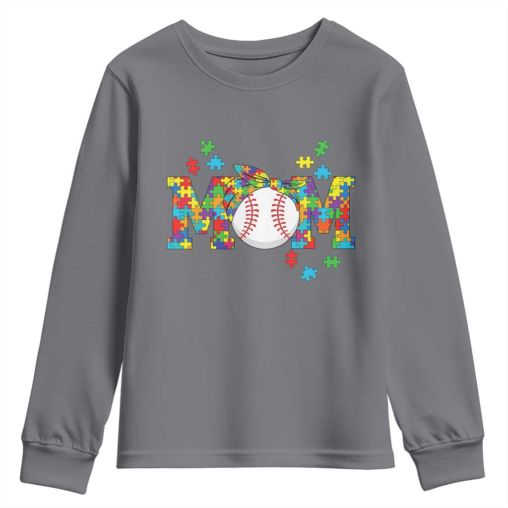 Autism Acceptance Baseball Mom Youth Sweatshirt Proud Mom Inclusive Support Graphic