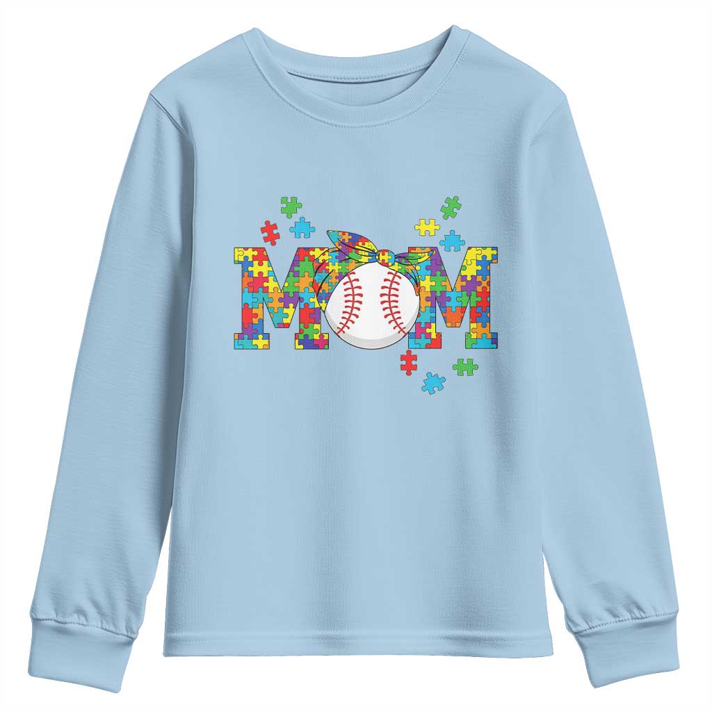 Autism Acceptance Baseball Mom Youth Sweatshirt Proud Mom Inclusive Support Graphic