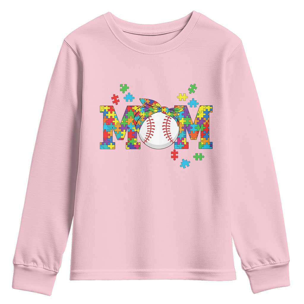 Autism Acceptance Baseball Mom Youth Sweatshirt Proud Mom Inclusive Support Graphic