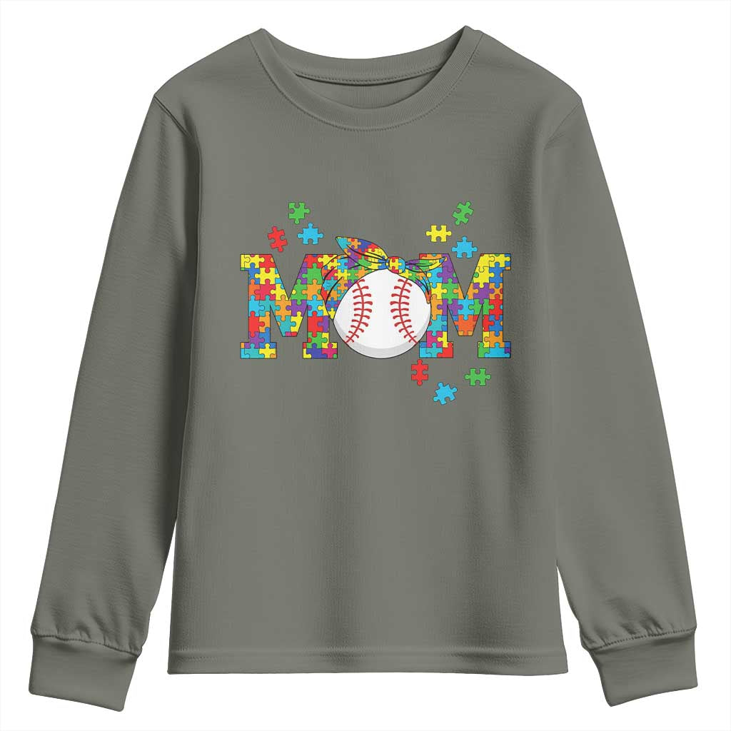 Autism Acceptance Baseball Mom Youth Sweatshirt Proud Mom Inclusive Support Graphic