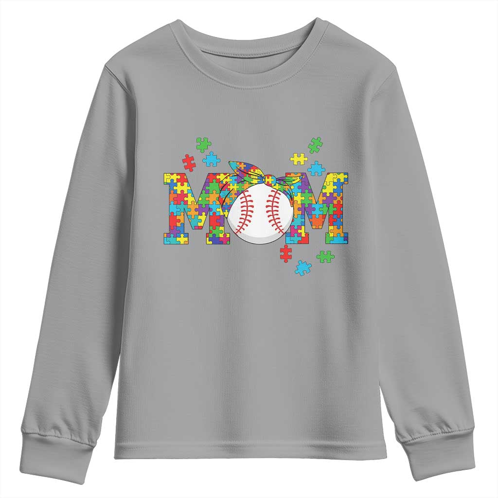Autism Acceptance Baseball Mom Youth Sweatshirt Proud Mom Inclusive Support Graphic