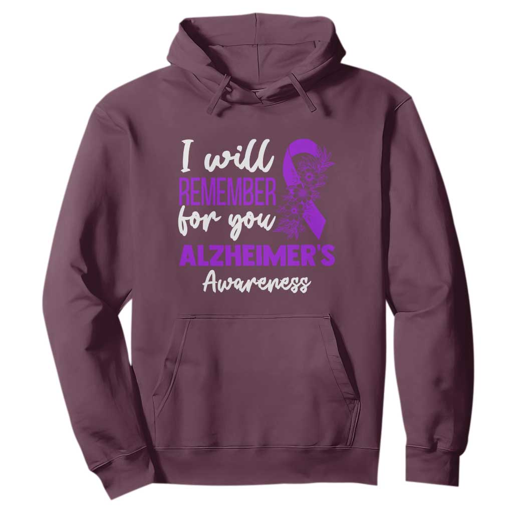 Alzheimers Caregiver Support Purple Ribbon Hoodie I Will Remember For You