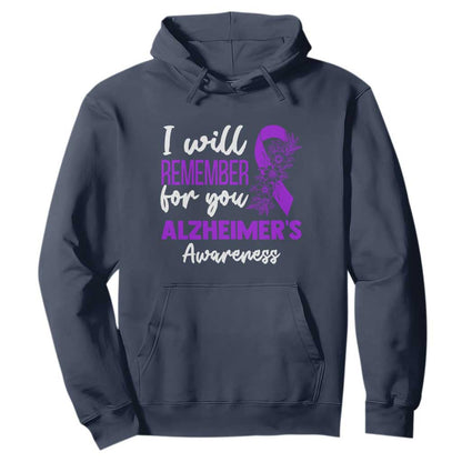 Alzheimers Caregiver Support Purple Ribbon Hoodie I Will Remember For You