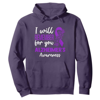 Alzheimers Caregiver Support Purple Ribbon Hoodie I Will Remember For You