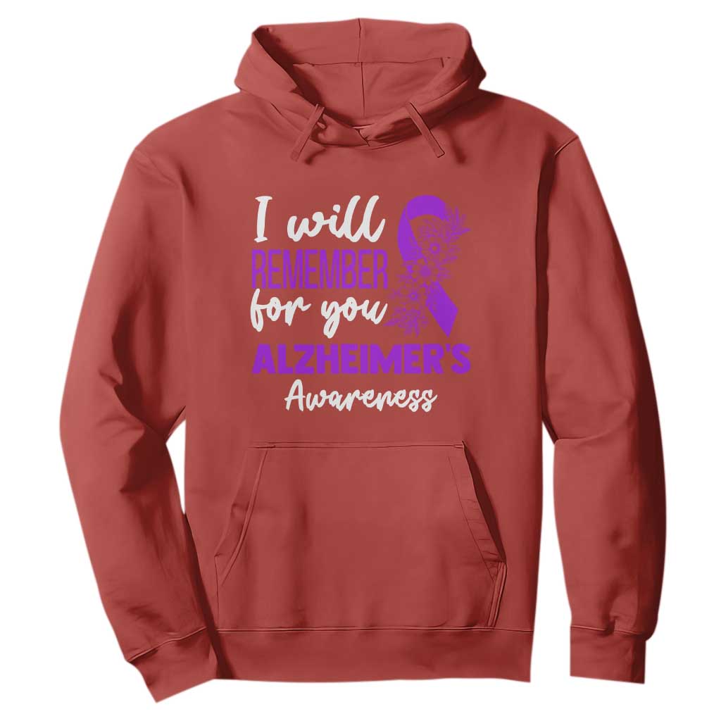 Alzheimers Caregiver Support Purple Ribbon Hoodie I Will Remember For You