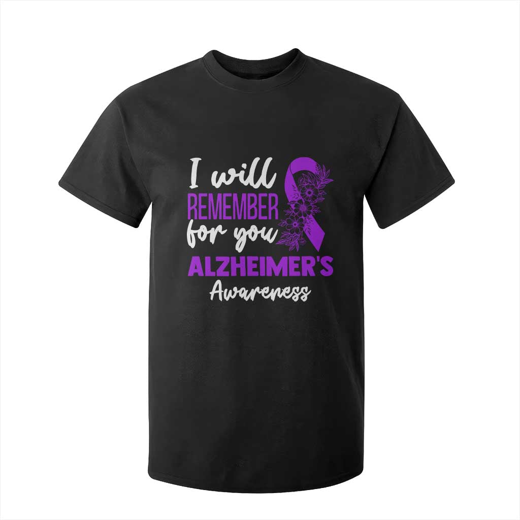 Alzheimers Caregiver Support Purple Ribbon T Shirt For Kid I Will Remember For You