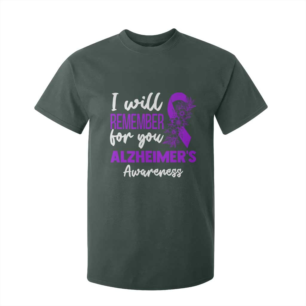 Alzheimers Caregiver Support Purple Ribbon T Shirt For Kid I Will Remember For You