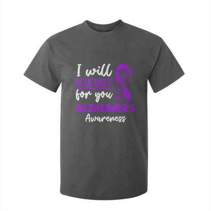 Alzheimers Caregiver Support Purple Ribbon T Shirt For Kid I Will Remember For You