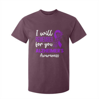 Alzheimers Caregiver Support Purple Ribbon T Shirt For Kid I Will Remember For You