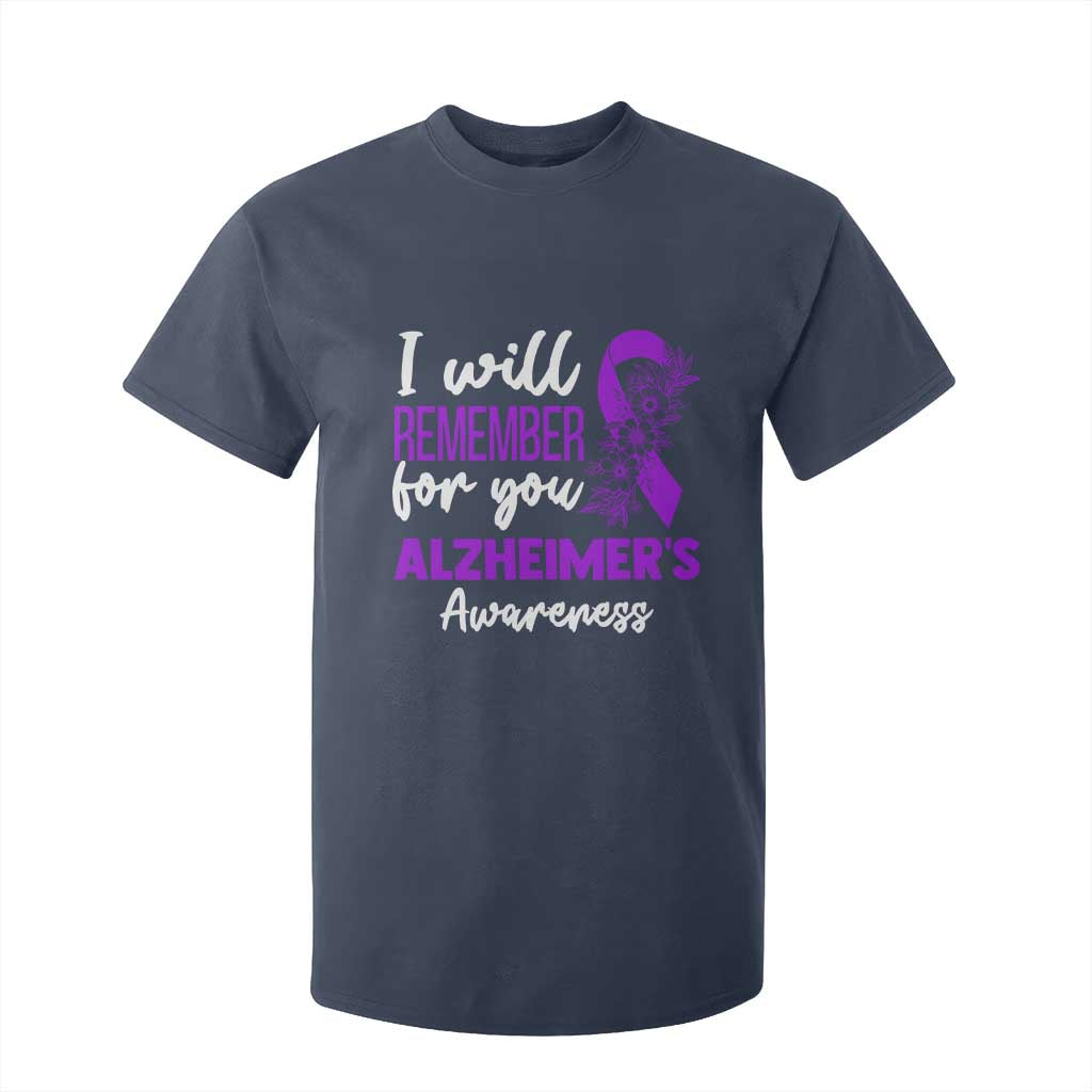 Alzheimers Caregiver Support Purple Ribbon T Shirt For Kid I Will Remember For You