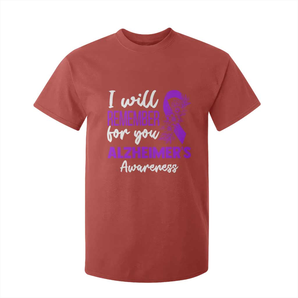 Alzheimers Caregiver Support Purple Ribbon T Shirt For Kid I Will Remember For You