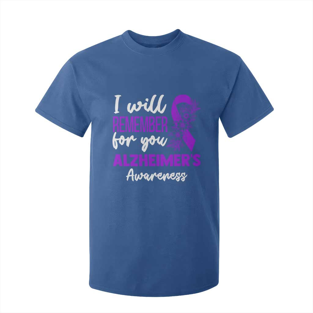 Alzheimers Caregiver Support Purple Ribbon T Shirt For Kid I Will Remember For You