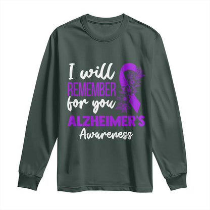 Alzheimers Caregiver Support Purple Ribbon Long Sleeve Shirt I Will Remember For You