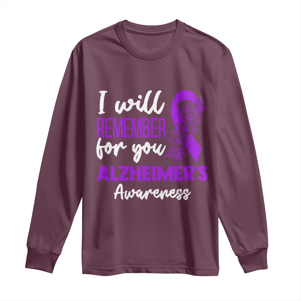 Alzheimers Caregiver Support Purple Ribbon Long Sleeve Shirt I Will Remember For You