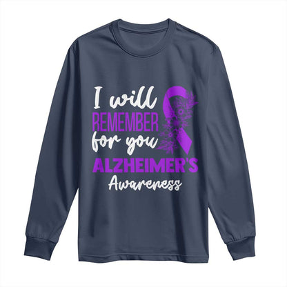 Alzheimers Caregiver Support Purple Ribbon Long Sleeve Shirt I Will Remember For You