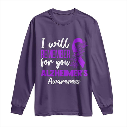 Alzheimers Caregiver Support Purple Ribbon Long Sleeve Shirt I Will Remember For You