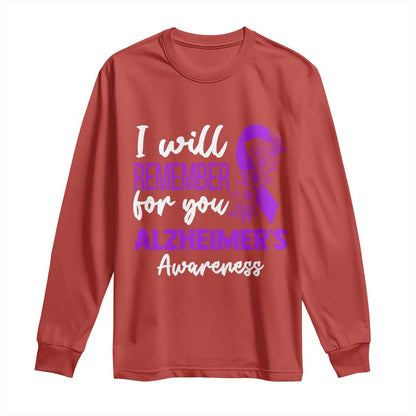 Alzheimers Caregiver Support Purple Ribbon Long Sleeve Shirt I Will Remember For You
