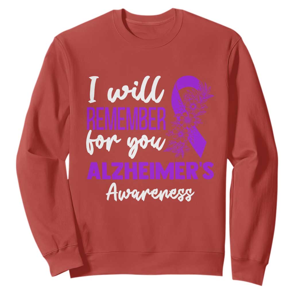 Alzheimers Caregiver Support Purple Ribbon Sweatshirt I Will Remember For You