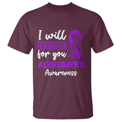 Alzheimers Caregiver Support Purple Ribbon T Shirt I Will Remember For You