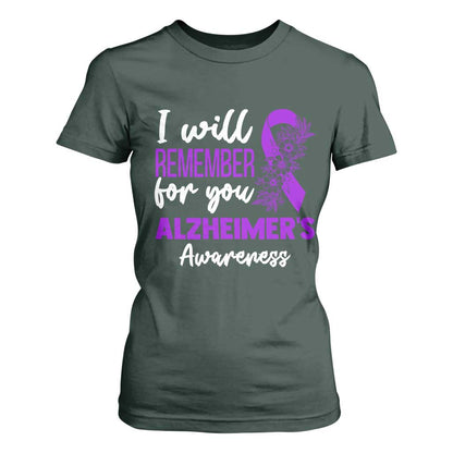 Alzheimers Caregiver Support Purple Ribbon T Shirt For Women I Will Remember For You