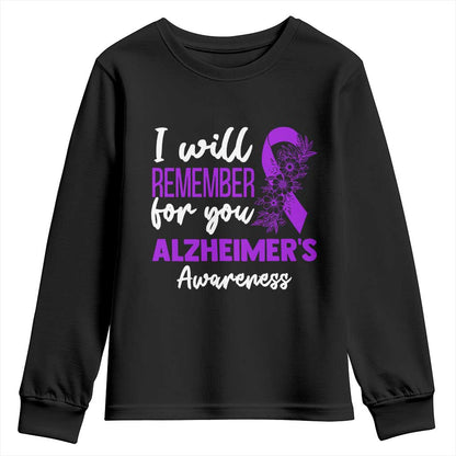 Alzheimers Caregiver Support Purple Ribbon Youth Sweatshirt I Will Remember For You