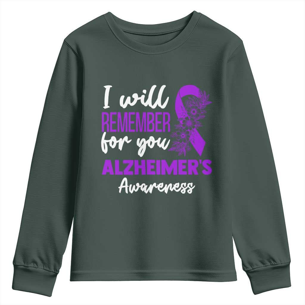 Alzheimers Caregiver Support Purple Ribbon Youth Sweatshirt I Will Remember For You