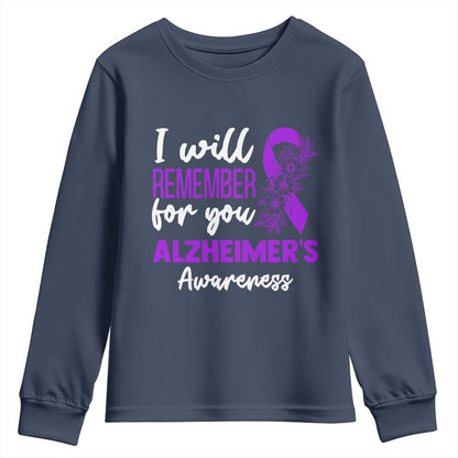 Alzheimers Caregiver Support Purple Ribbon Youth Sweatshirt I Will Remember For You