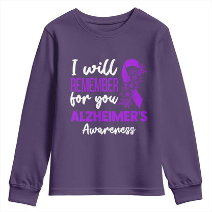 Alzheimers Caregiver Support Purple Ribbon Youth Sweatshirt I Will Remember For You
