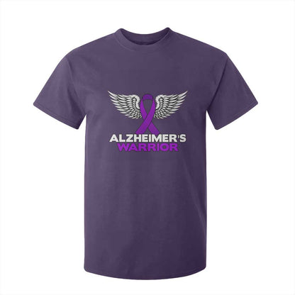 Alzheimers Warrior T Shirt For Kid Purple Ribbon Angel Wings Memory Support Gift