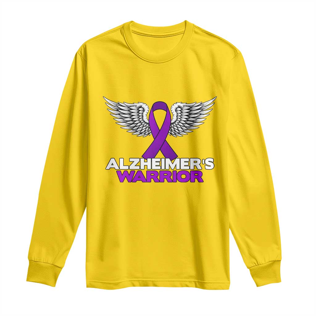 Alzheimers Warrior Long Sleeve Shirt Purple Ribbon Angel Wings Memory Support Gift