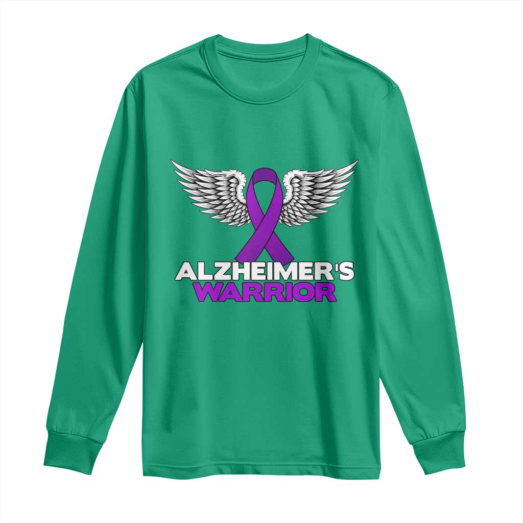 Alzheimers Warrior Long Sleeve Shirt Purple Ribbon Angel Wings Memory Support Gift