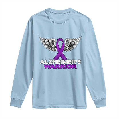 Alzheimers Warrior Long Sleeve Shirt Purple Ribbon Angel Wings Memory Support Gift