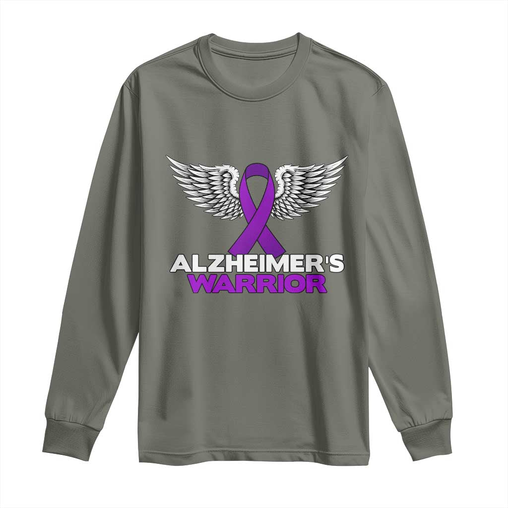 Alzheimers Warrior Long Sleeve Shirt Purple Ribbon Angel Wings Memory Support Gift