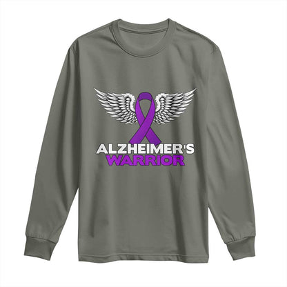 Alzheimers Warrior Long Sleeve Shirt Purple Ribbon Angel Wings Memory Support Gift