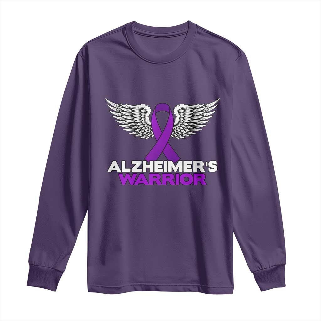 Alzheimers Warrior Long Sleeve Shirt Purple Ribbon Angel Wings Memory Support Gift
