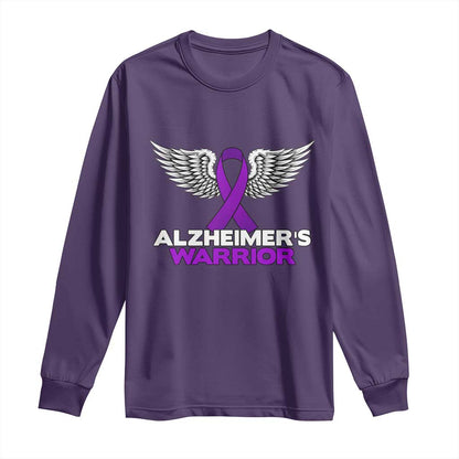 Alzheimers Warrior Long Sleeve Shirt Purple Ribbon Angel Wings Memory Support Gift