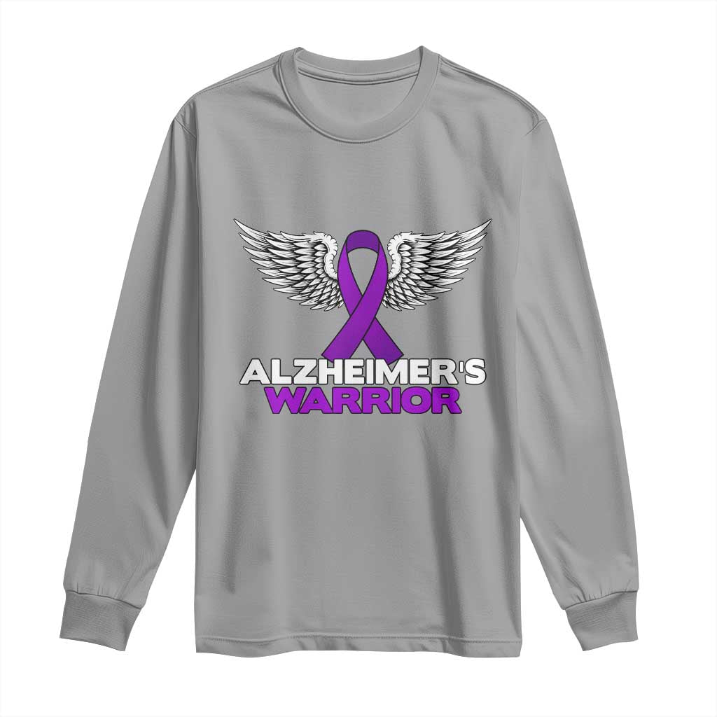 Alzheimers Warrior Long Sleeve Shirt Purple Ribbon Angel Wings Memory Support Gift