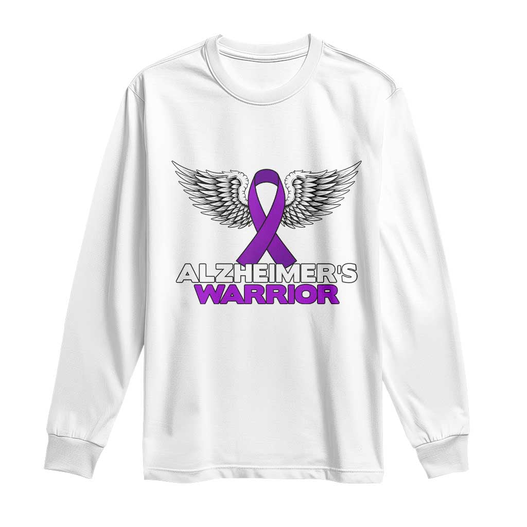 Alzheimers Warrior Long Sleeve Shirt Purple Ribbon Angel Wings Memory Support Gift