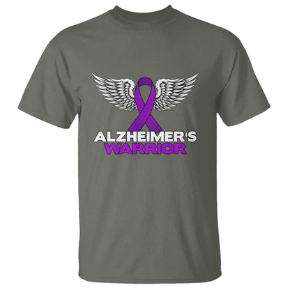 Alzheimers Warrior T Shirt Purple Ribbon Angel Wings Memory Support Gift