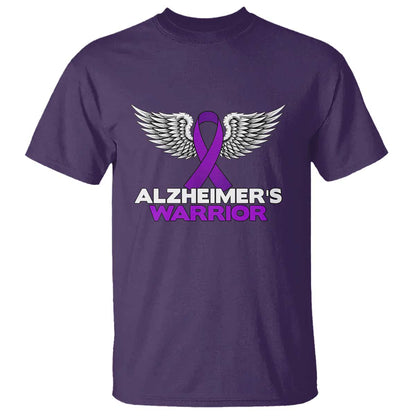 Alzheimers Warrior T Shirt Purple Ribbon Angel Wings Memory Support Gift