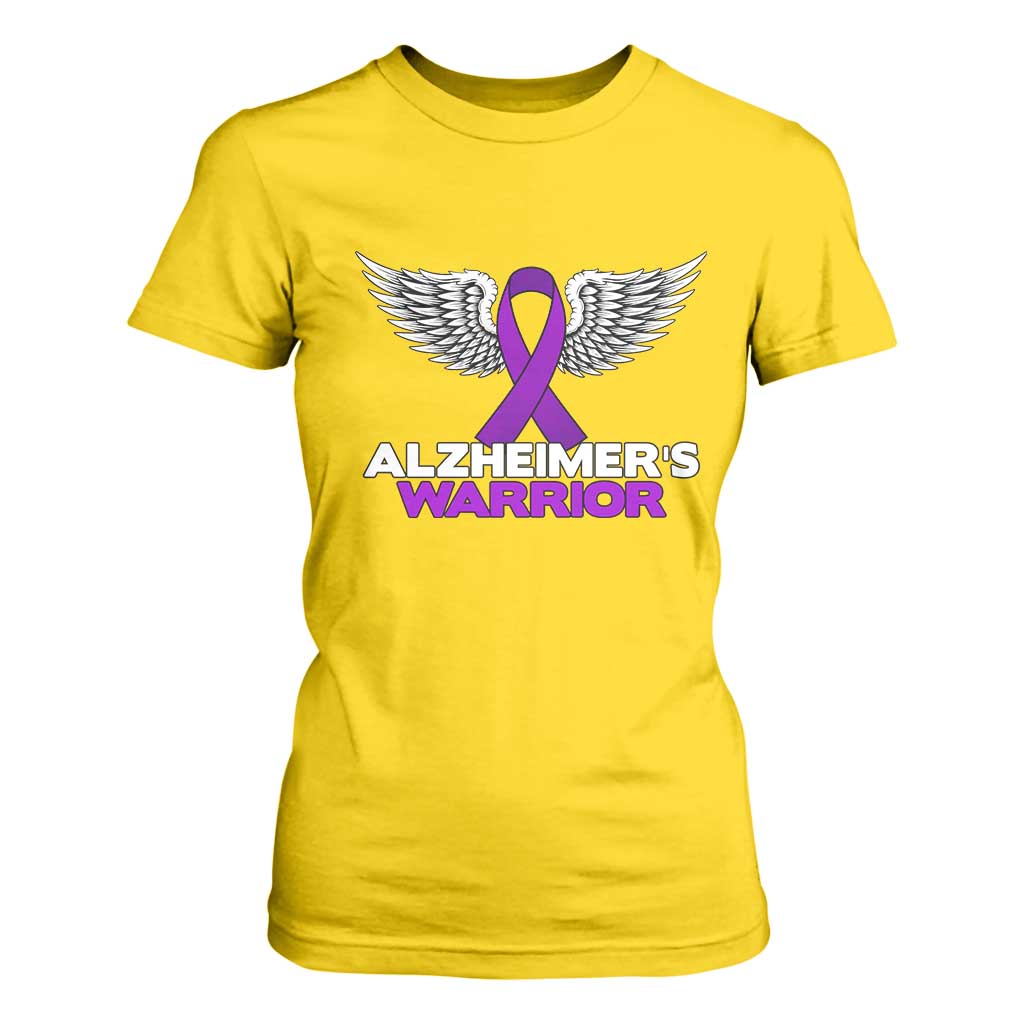 Alzheimers Warrior T Shirt For Women Purple Ribbon Angel Wings Memory Support Gift